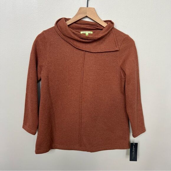 Trisha Tyler NWT Rust Orange Brown Cowl Neck Sweater Petite Small - Picture 1 of 11